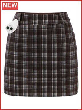 Plaid Mini Skort with Built-in Shorts Pockets High Waist Women's Skirt